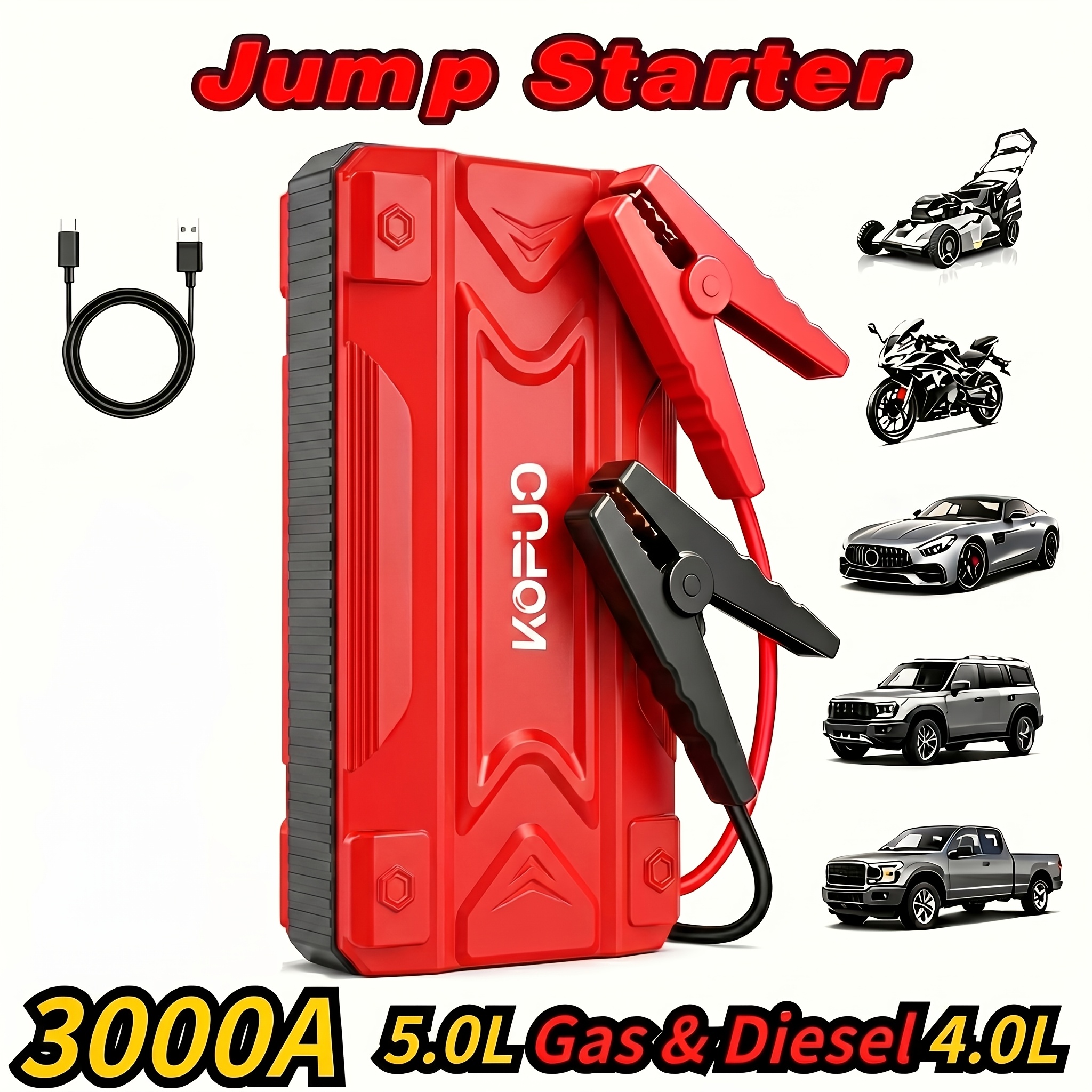 TEMU 6000-20000a Single Jump Starter Or 12v Portable Car Jump Starter With Air Compressor, Pack With 150psi Tire Inflator, 7-in-1 Multi-functional