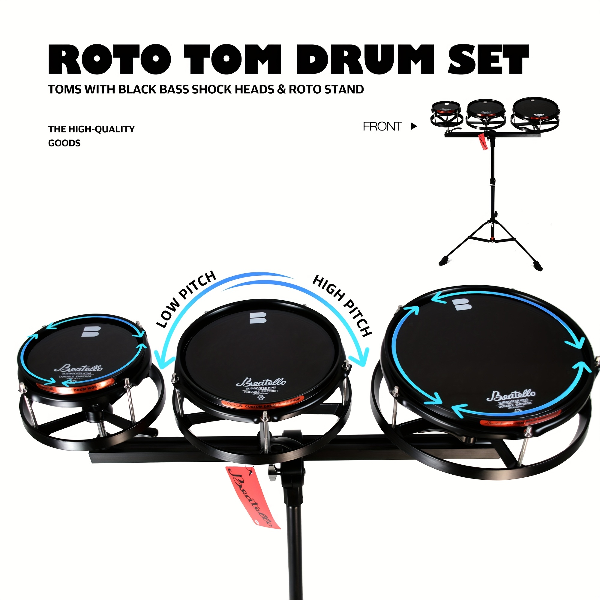 jbk drums   tom drum set   tuning without tools variable pitch diverse timbres quick installation three tom on a   stand adjustable height Product details 1