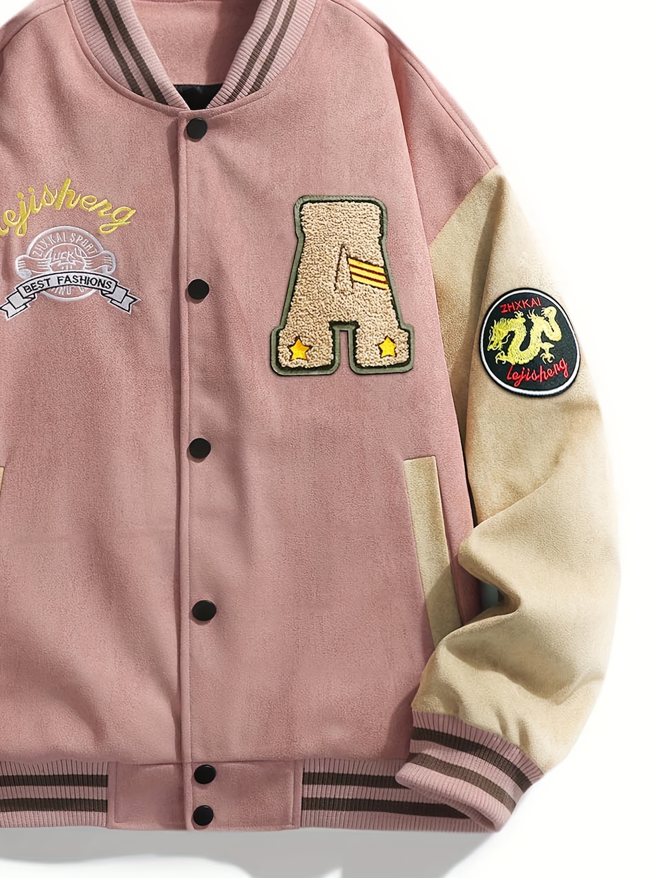 unisex embroidered jacket stand collar trendy - Temu