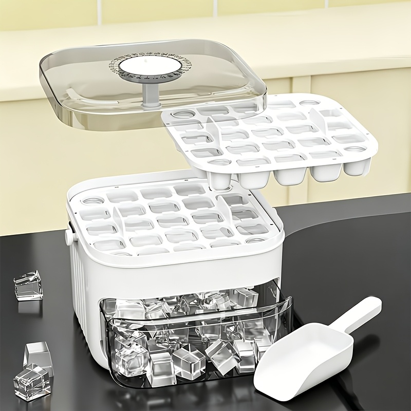 TEMU 2pcs Set: 1 Ice Tray   1 Scoop. Press-type Ice Cube Mold For Making Homemade Ice Cubes, With Large-capacity Storage. Suitable For Household Mini