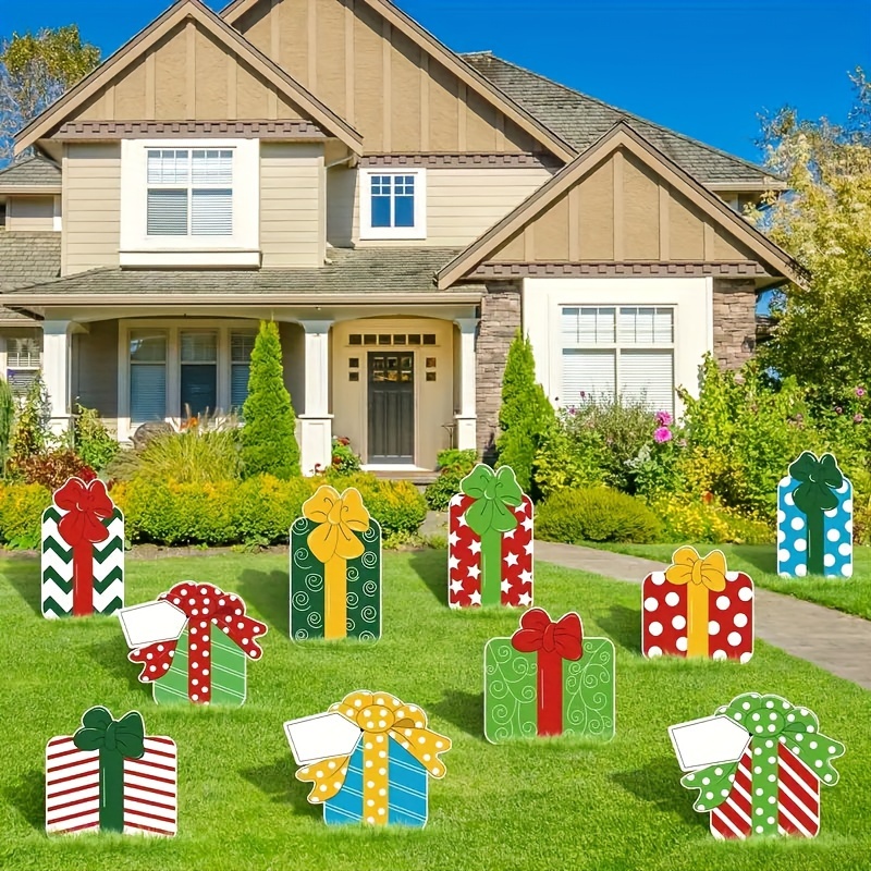 

10pcs Christmas Yard Sign Set With 20 Stakes - Waterproof, Gift Box Lawn Decor For Outdoor , Walkways, Patios & Gardens