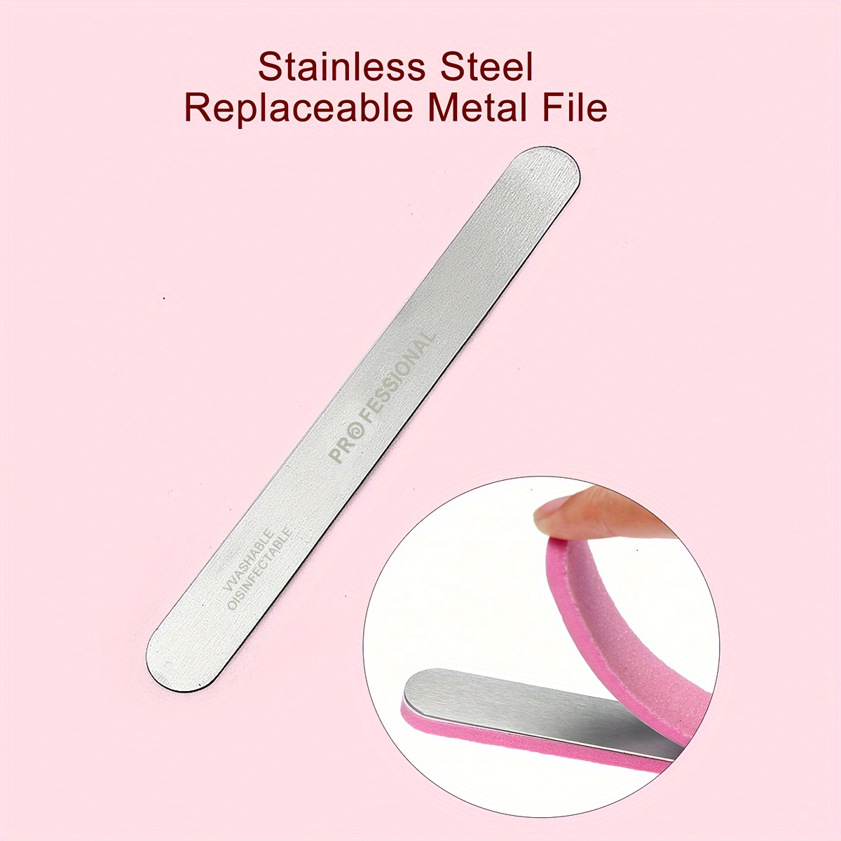 

1pc Stainless Steel Nail File With Replaceable Sandpaper Patches - Unscented, Durable Nail Care Tool And Accessory For Manicure And Pedicure - Straight Shape Design For Precision Filing