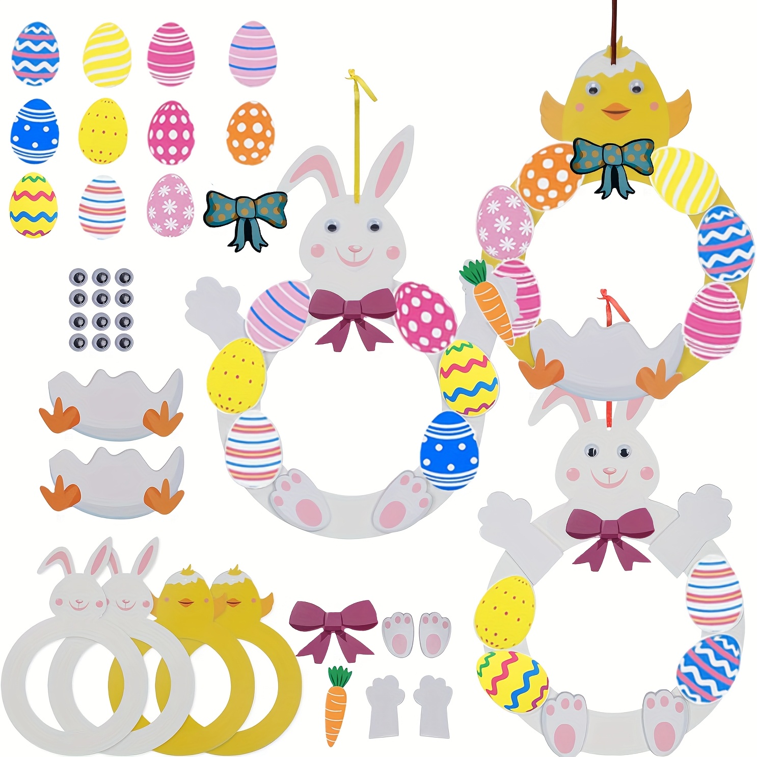 Easter Bunny Wreath, Chicken Wreath Set. Easter Bunny And Chicken Themed Wreath Set Party Craft, Easter Wreaths