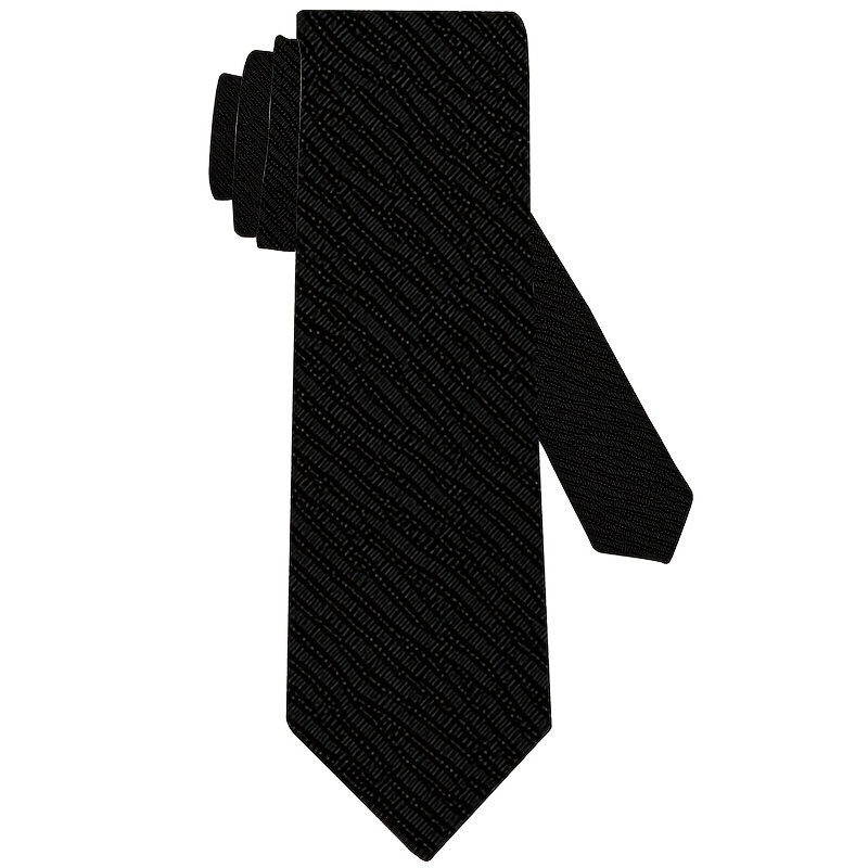 TEMU 1pc, Black Diagonal Fine Textured Pattern Men's Tie, Stylish Design, Easy To Clean, Ideal Holiday Gift, Suitable For Business & Casual Use
