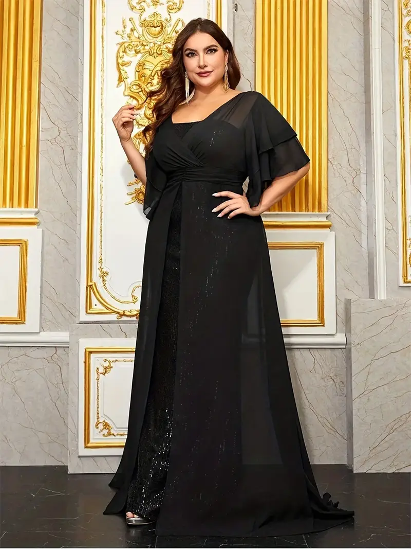 plus size plus size black chiffon long wedding banquet dance - Temu Kuwait plus size plus size black chiffon long wedding banquet dance - Temu Kuwait