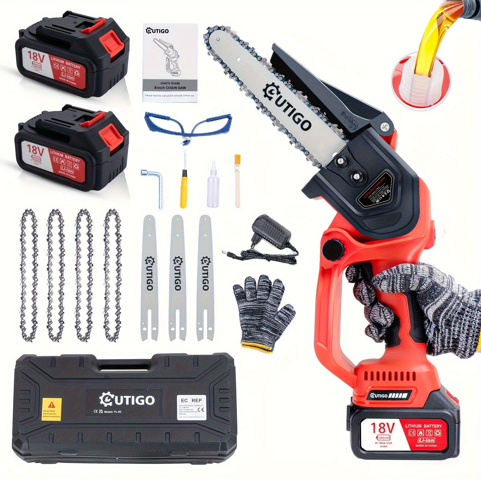 

1 Set Of Outigo Brushless Motor Chain Saw, 8c Small Household Handheld Saw, Cordless Logging Saw, Lithium Battery Chain Saw With Battery, Outdoor Tree Sawing Tool