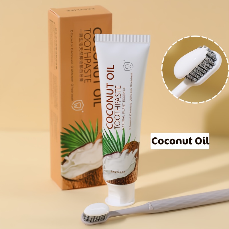 2pcs Natural Coconut Oil Toothpaste for Sensitive Gums & Teeth - Gentle Whitening Formula with Coconut Oil & Coconut Milk, Deep Cleaning, Removes Stains, Gentle Oral Care, Fresh Breath Solution | Tropical Packaging | Coconut Oil Infused