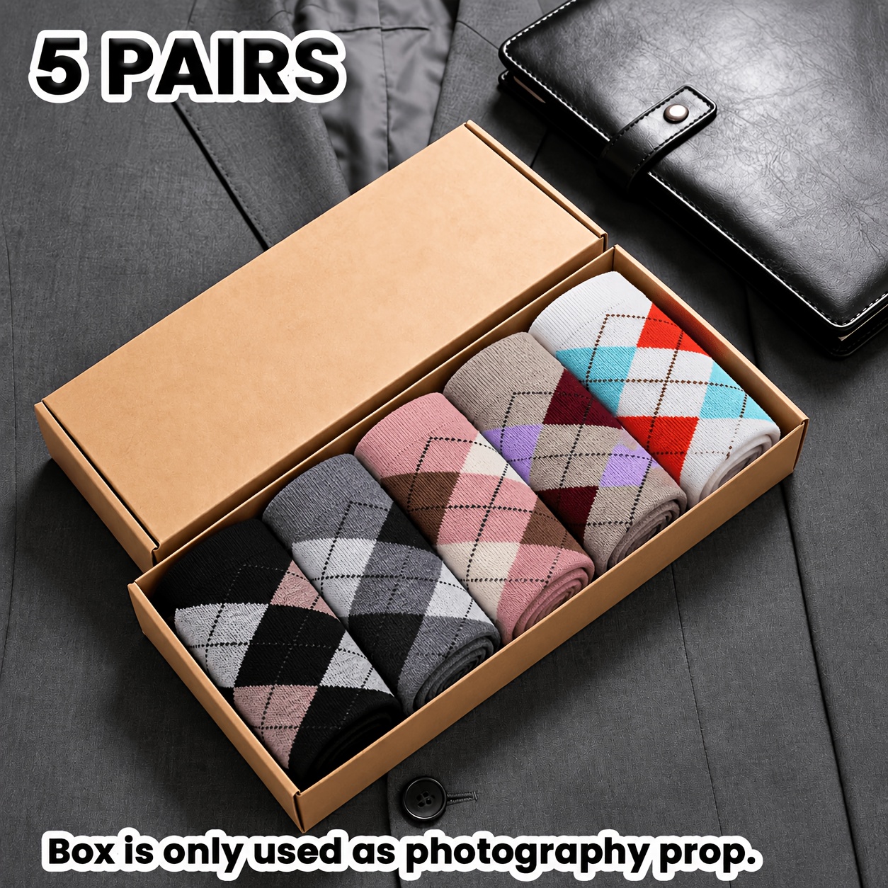 TEMU Lot de 5 paires de chaussettes pour homme, style professionnel à motif , adaptées aux voyages d'affaires. Le motif est et polyvalent, qui ces