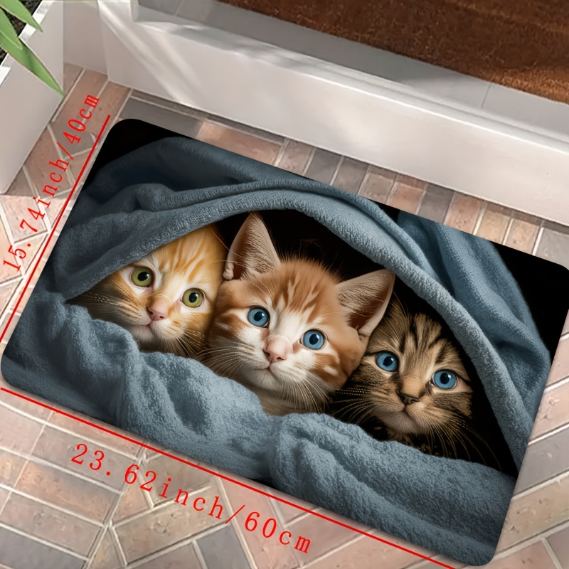 E-shop Niedliche Katzen-Design Maschinenwaschbare Polyester-Fußmatte mit Rutschfester PVC-Unterlage – Innenbereich Eingangsmatte für Haustür,