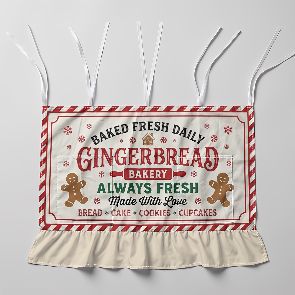 TEMU 1pc Christmas " Daily Gingerbread" 2d Flat Oven Door Curtain With Storage Pocket 76x54cm, Kitchen Stove Cover, Dishwasher Skirt, Cabinet Drape,