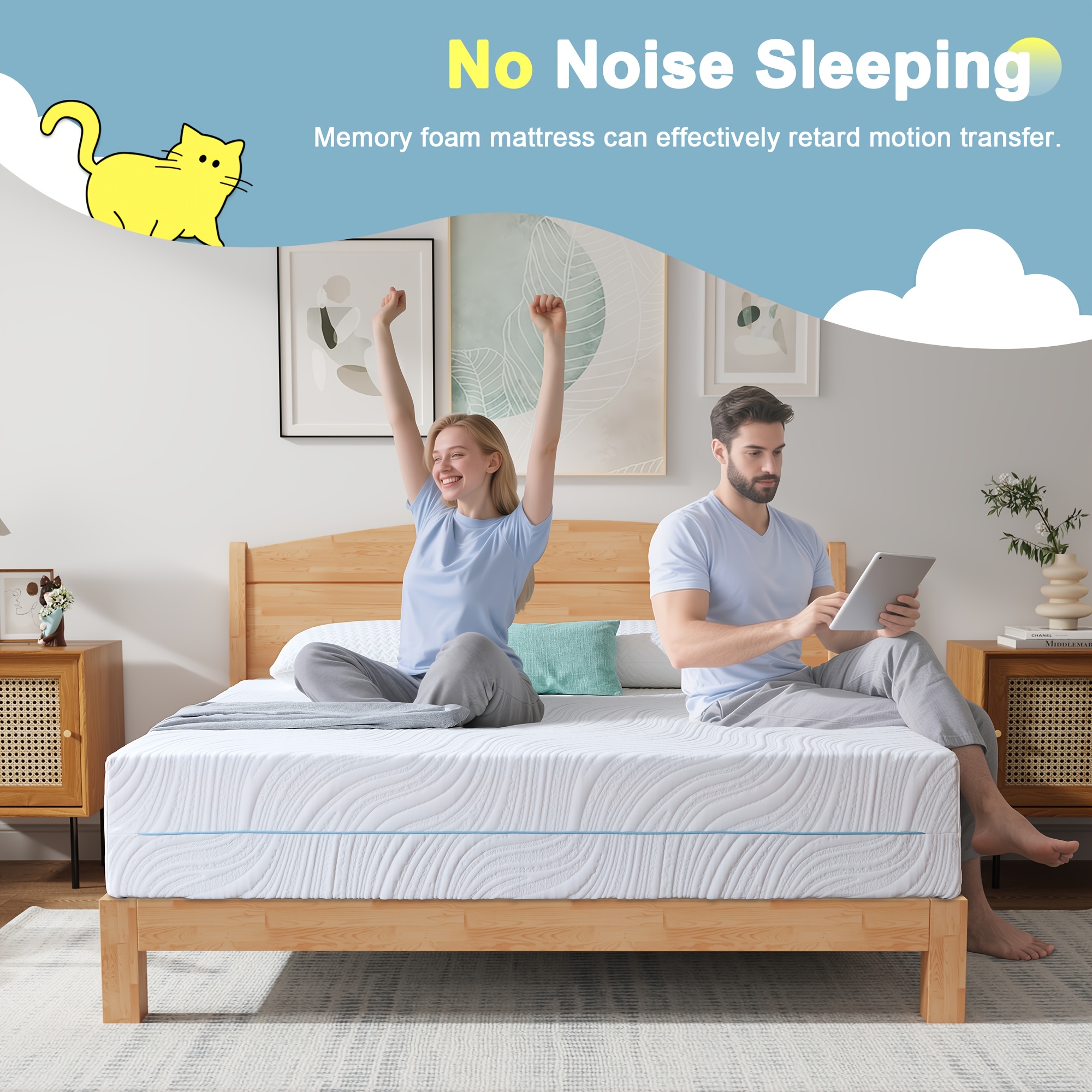 TEMU 20cm Medium Gel Memory Foam Mattress, 5-zone Support For Spine Alignment, Free, Breathable Cover, Motion Isolation, ,, Double Size & Single Size