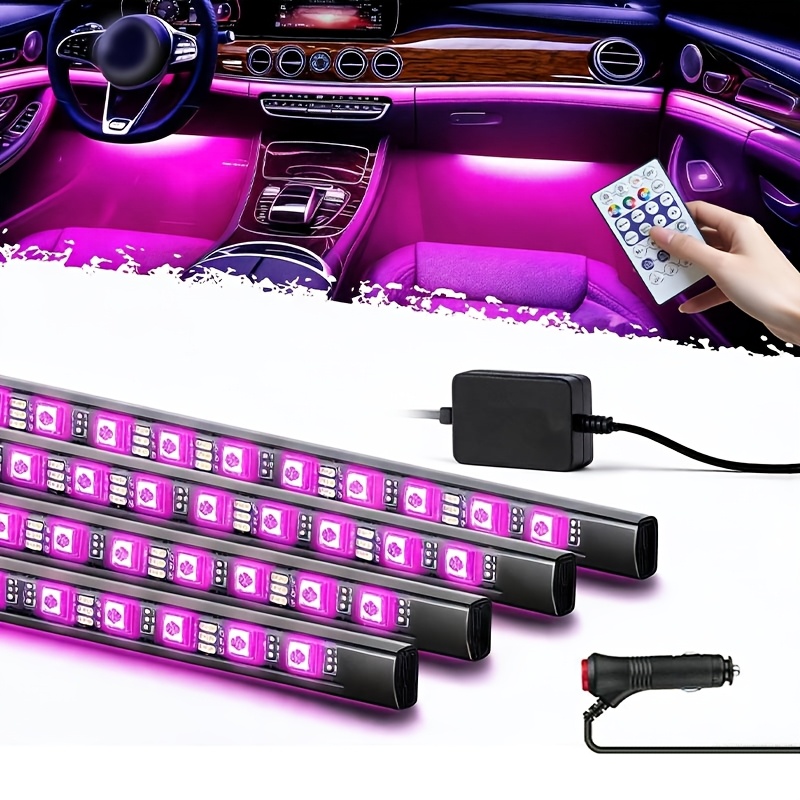 TEMU 4pcs Led Car Interior Light Strip Application Control -48 Color Usb Powered Strip Light, Suitable For Under The Dashboard, Music Synchronized