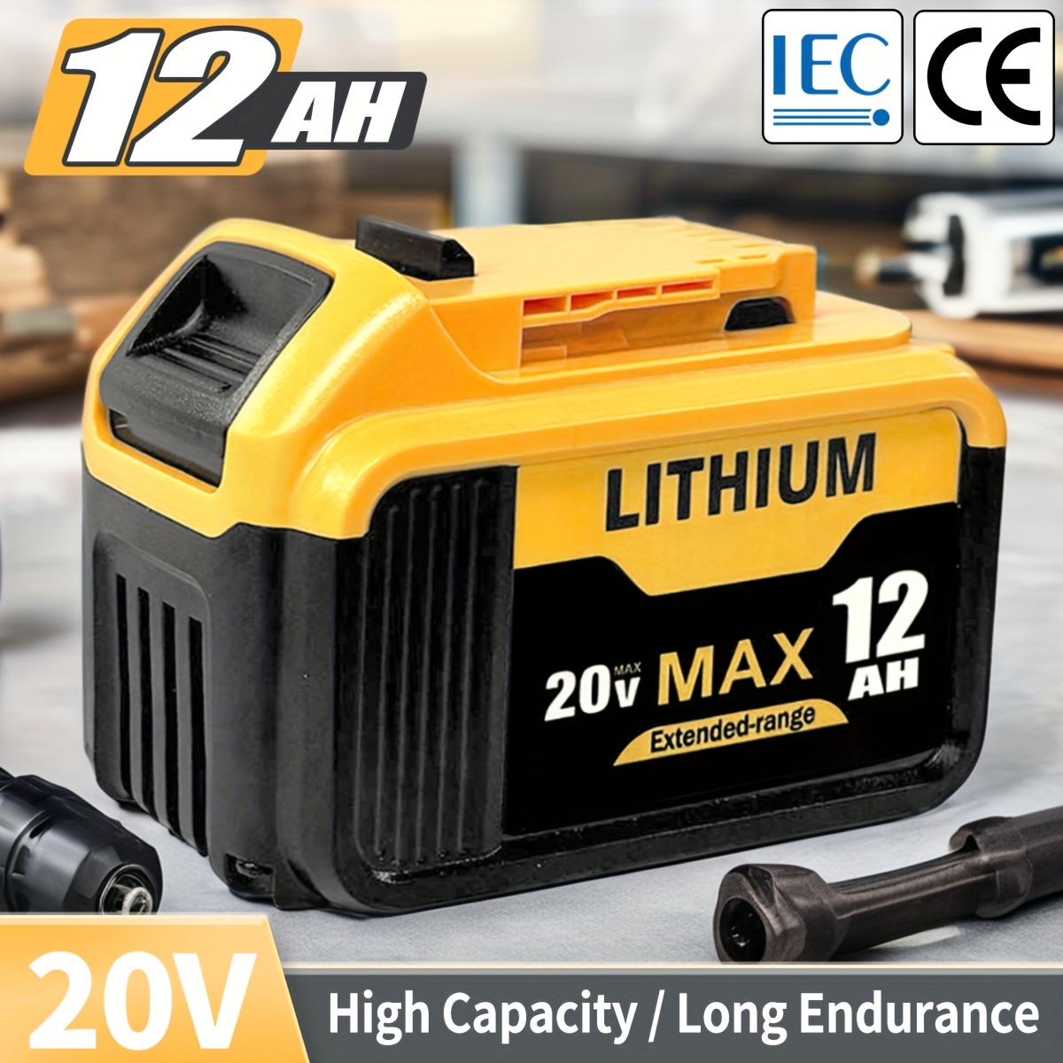TEMU 1/2pack 12ah 20v Max Dcb200 Dcb209 Dcb210 Rechargeable Lithium-ion Cordless Drill Battery Packs Replacement For Cordless Power Tools Dcb201
