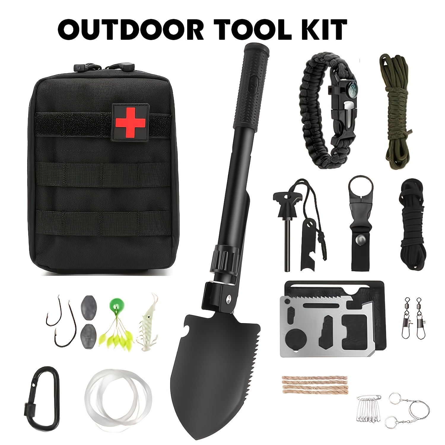 Image of -one Toolkit & Outdoor Tool Kit, Duty Outdoor Gear /axe, Shovel,paracord Bracele Like Strap & Supplies For Camping, Hiking, Hunting