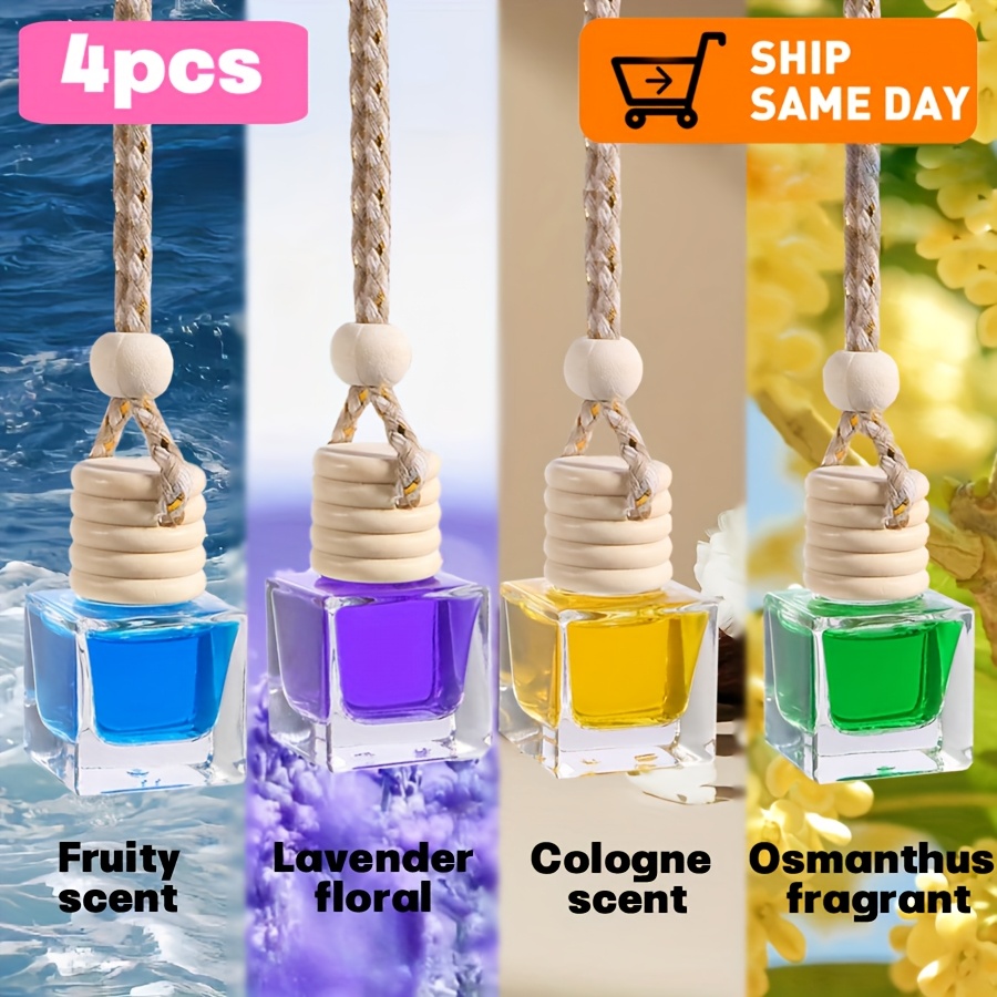 TEMU 4pcs Car Perfume, 4 Flavors, Car Air Freshener, Car Fragrance Perfume, Rearview Mirror Hanging Decoration, Auto Parts Interior Pendant