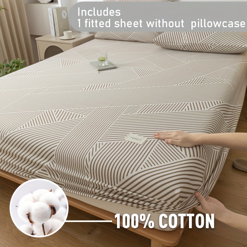 Image of 1pc Pure Fitted Sheet, Fashion Print Mattress Protector, Breathable Comfortable Skin-friendly Bed Cover (pillowcase Not Included), For Dormitory, Bedroom, Hotel Bedding