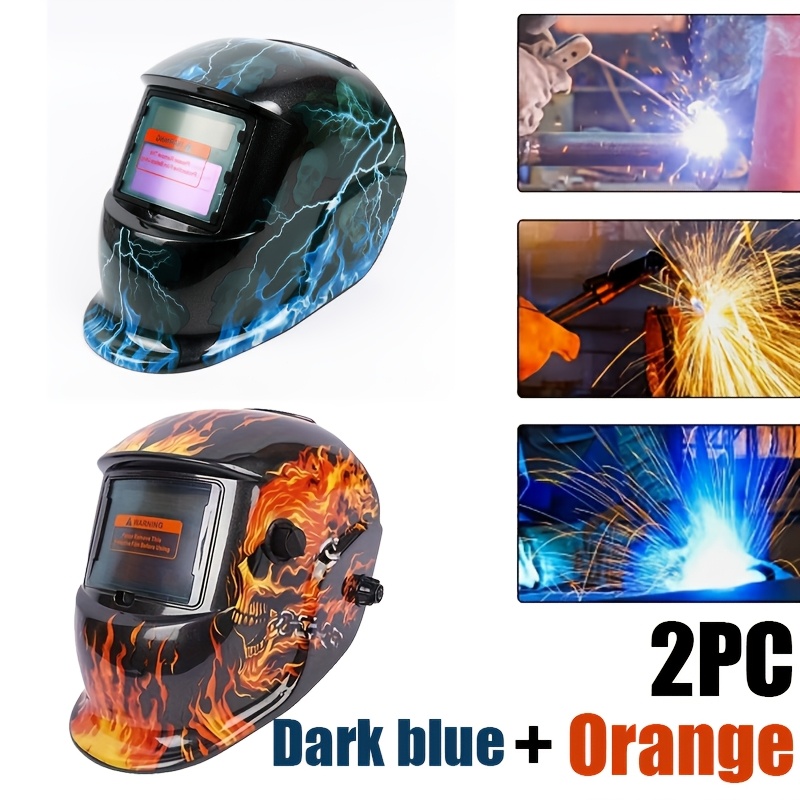 TEMU 2pcs Solar-powered Automatic Welding Helmet, Professional Goggles, Electric Welding , Adjustable Mask, 9-13 Levels Of Adjustable Shading (blue