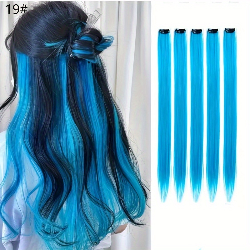 Image of 5pcs Vibrant Clip-in Hair Extensions - 22" Long Straight Synthetic Hair For Cosplay, Parties & Festivals - Perfect Gift For Women, Hair Accessories