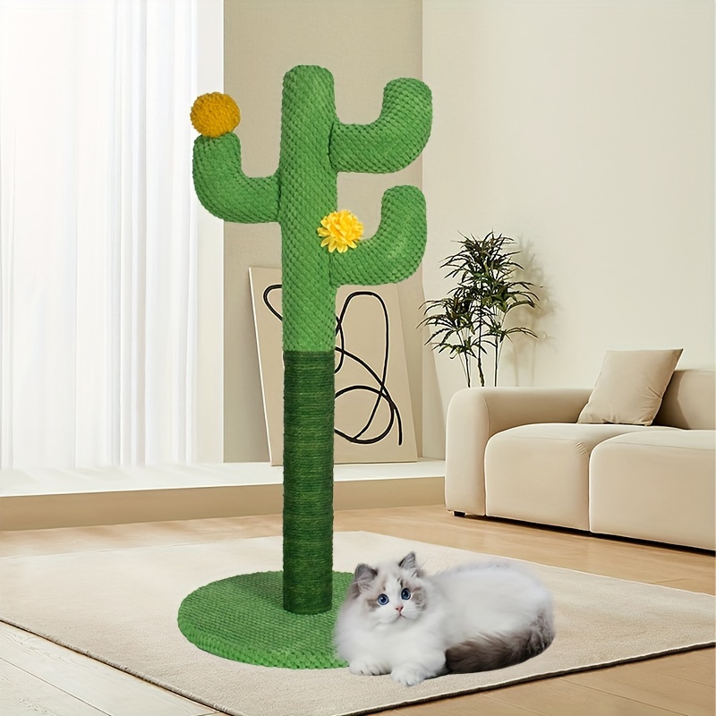 

Extra-large 24.8" Green Cactus Cat Scratching Post - Polyester, Ideal For Indoor Cats, Cat Scratching