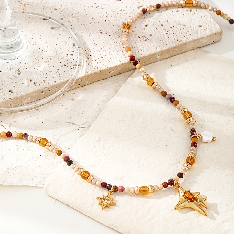 Vintage Star Pendant Necklace Bohemian Handmade Beaded