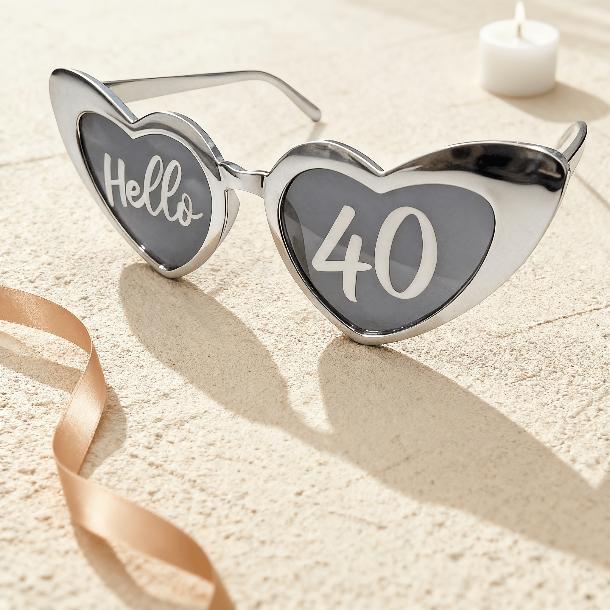 Image of Birthday Heart Frame Glasses - Glam - Silver Heart Shape & "hello 30/40" Script - Milestone Birthday & Anniversary Photo Booth Props & Party Games & Activities - Viral Birthday Must-haves