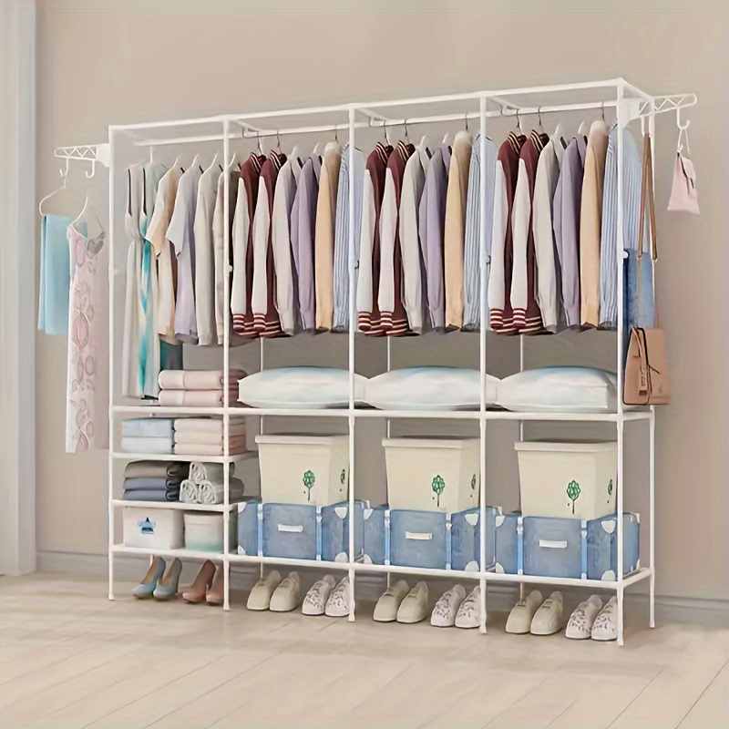 

Reinforced 4-tier Metal Clothes Rack With Storage And Hooks - Freestanding , Easy , , With Lacquered