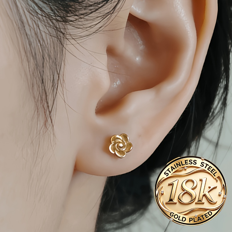 TEMU Boucles d'oreilles hypoallergéniques à vis pour cartilage pour femme - Clous d'oreilles plats bohèmes dorés adaptés aux , bijoux de piercing à