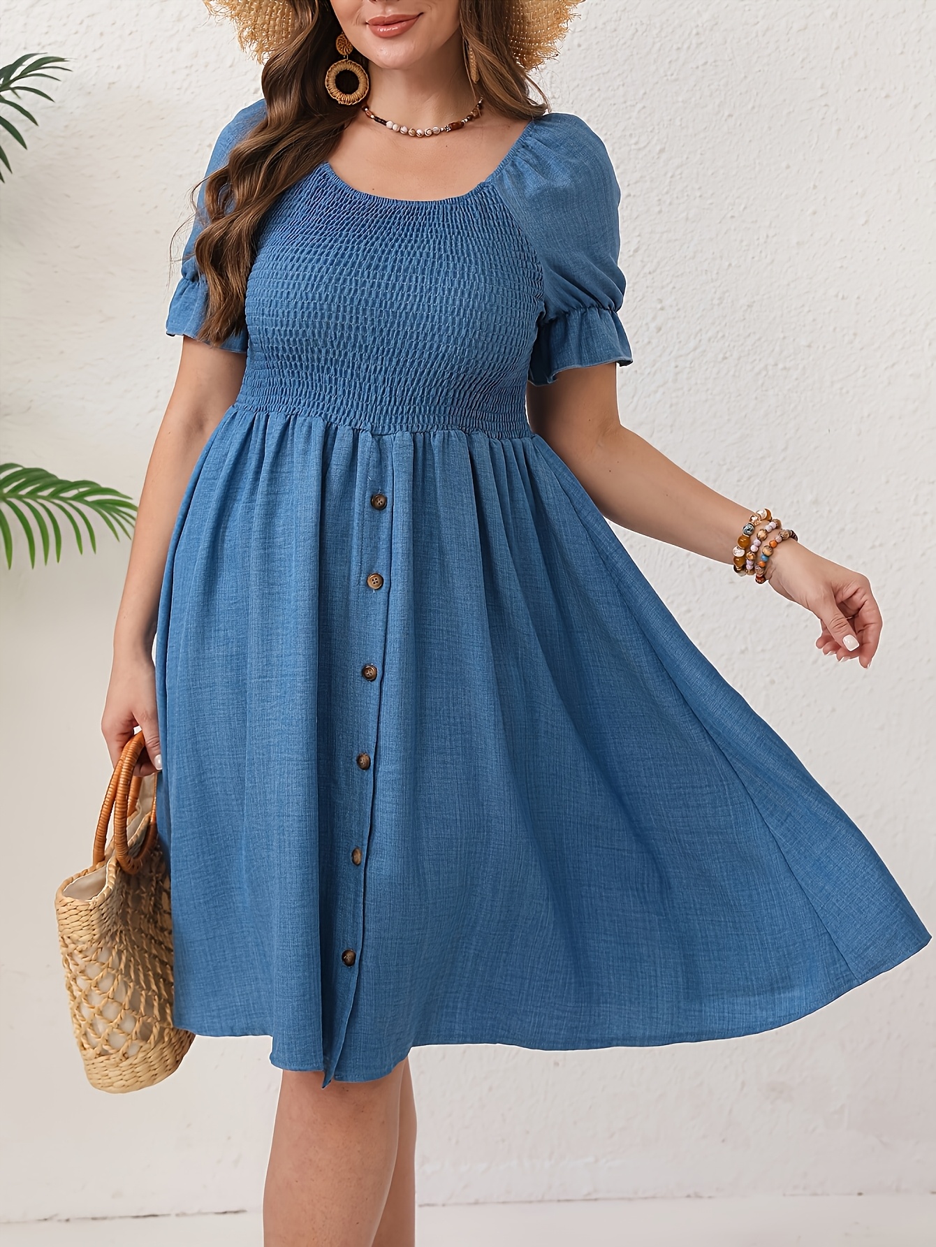 chinese dress ladies Soft Denim Midi Dress with Pockets main image 1