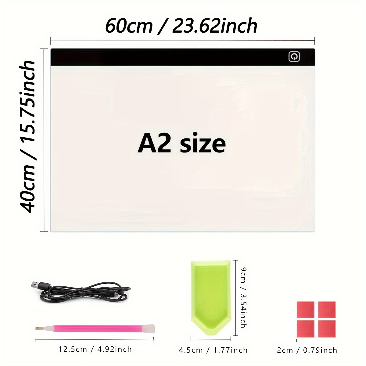 TEMU Tablette Lumineuse LED A2 A3 A4 A5 pour Peinture de Diamant Artificiel, Kit avec Alimentation USB et Luminosité Réglable