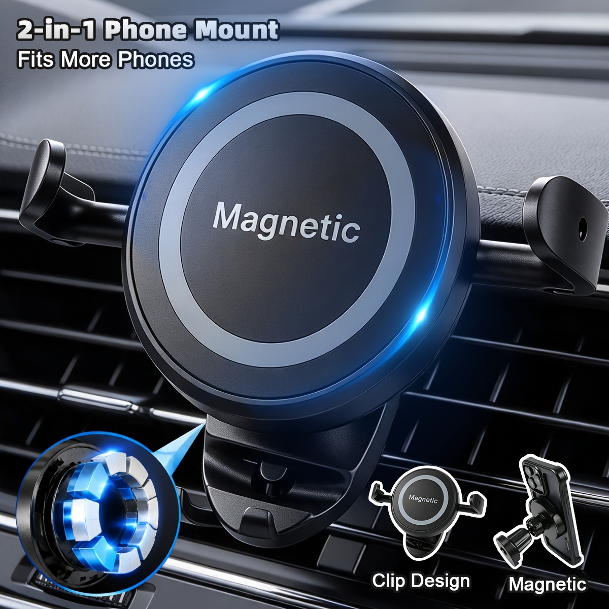 TEMU Strong Magnetic Car Phone Mount (magnetic And Clamping Fixation), Compatible With Magsafe, Universal For Air Vents, Adjustable Bracket -