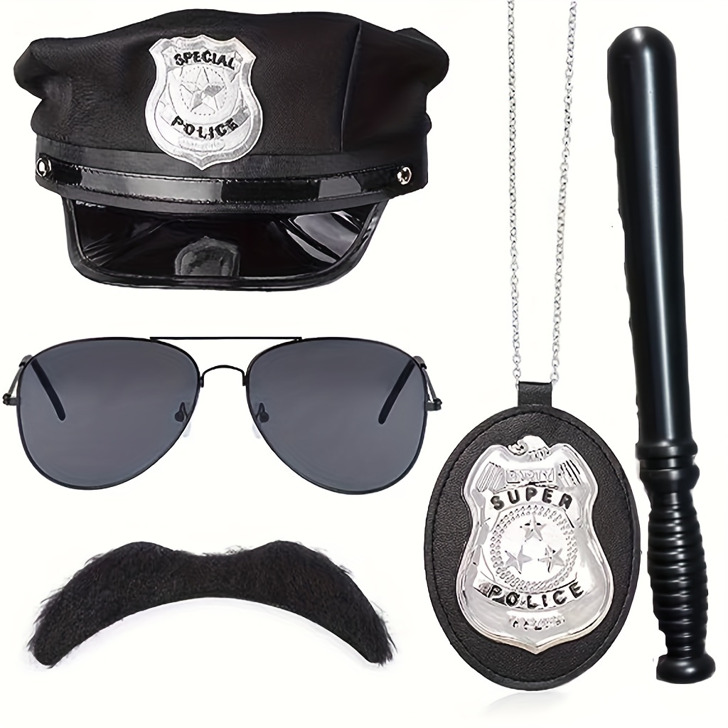 

Complete Fbi Cop Costume Set With Hat, , Badge, Fashion Glasses & Mustache - & Cosplay Parties