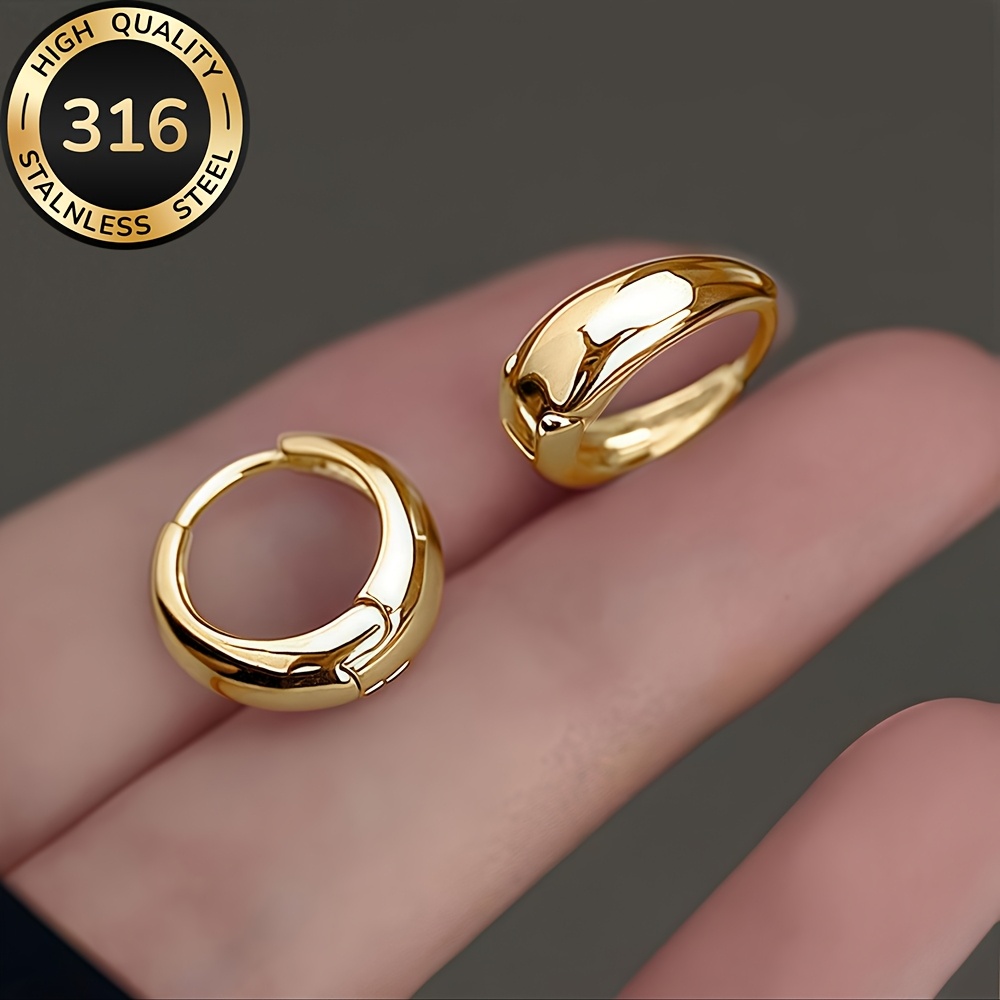 TEMU High-quality Stainless Steel Hypoallergenic Golden Hoop Earrings, Fade-resistant, Easy And Elegant, Suitable For Daily Wear Or Party Fashion