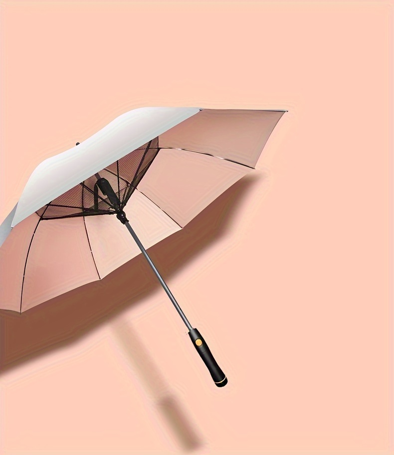 Fashion Stick Umbrella with Cooling Fan - UPF 50+ Sun Protection, Manual Open, 8-Rib Structure, 210T Pongee Fabric, Aluminum Alloy Handle & Ribs, UV-Armour Titanium Silver Coating for UVA/UVB Block