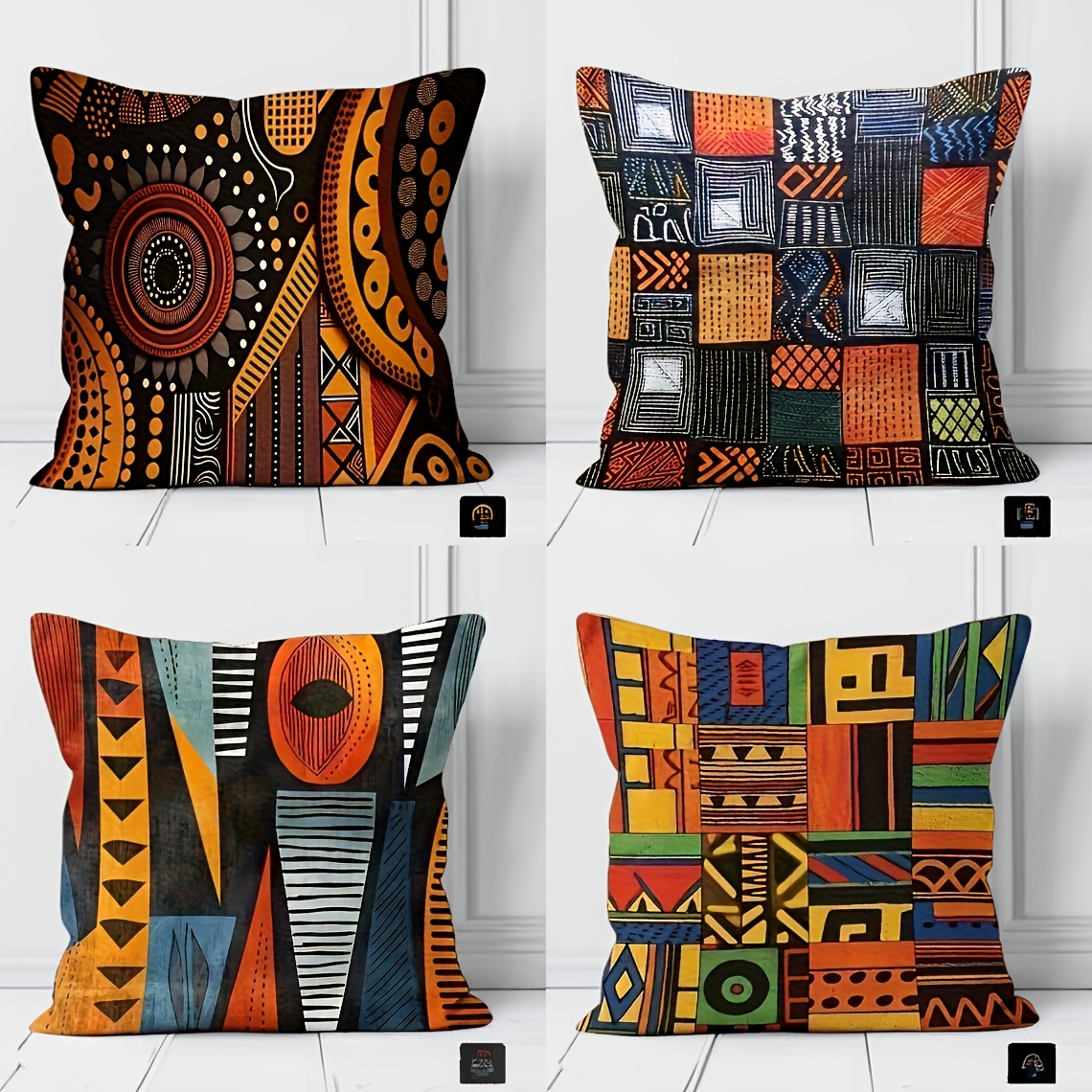 TEMU 4 Vibrant And Enthusiastic Geometric African Pillowcases With Zipper Closure - Bedroom Decoration, Machine Washable, Reddish Brown Bedroom