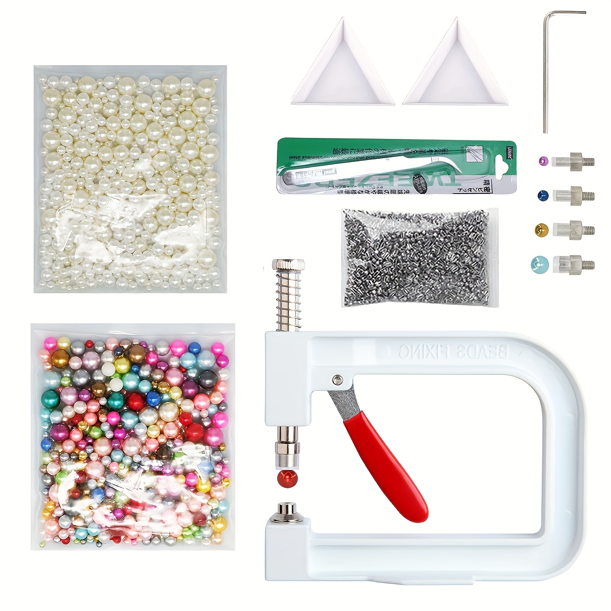 

Pearl Setting Machine Kit With 1000pcs 5 Sizes Of Round Pearl Rivet Beads Fixing Tool For Hats/ Shoes/ Clothes/ Bags/ Skirts Diy