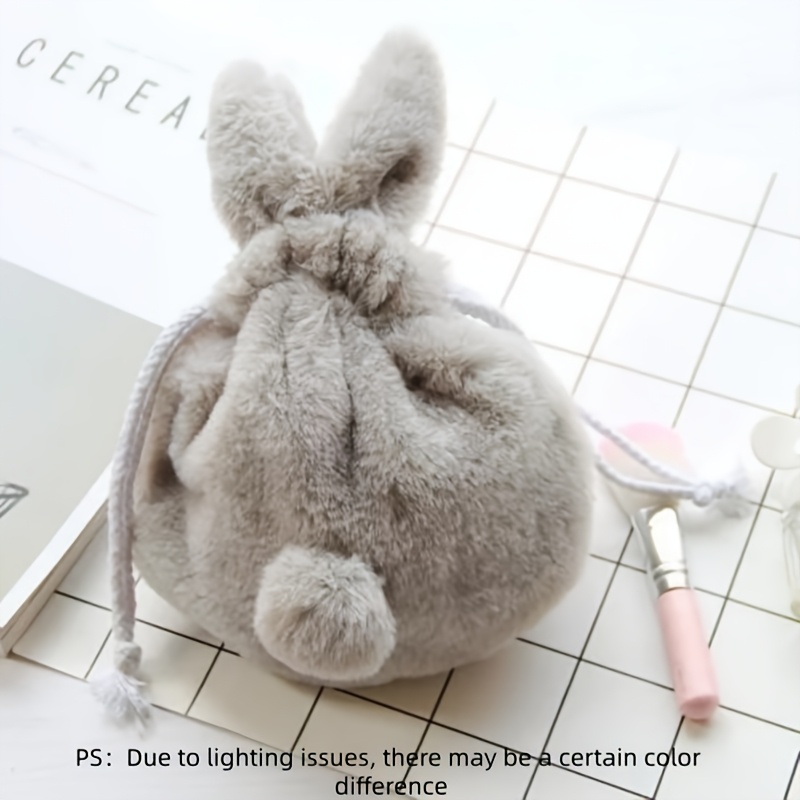 Image of Cute Bunny Plush Rabbit Ear Pouch With -like Tassel - Sweet Kawaii ' Makeup Bag, Phone Case Holder & Small Accessory Pocket - Soft (white/pink) For & S