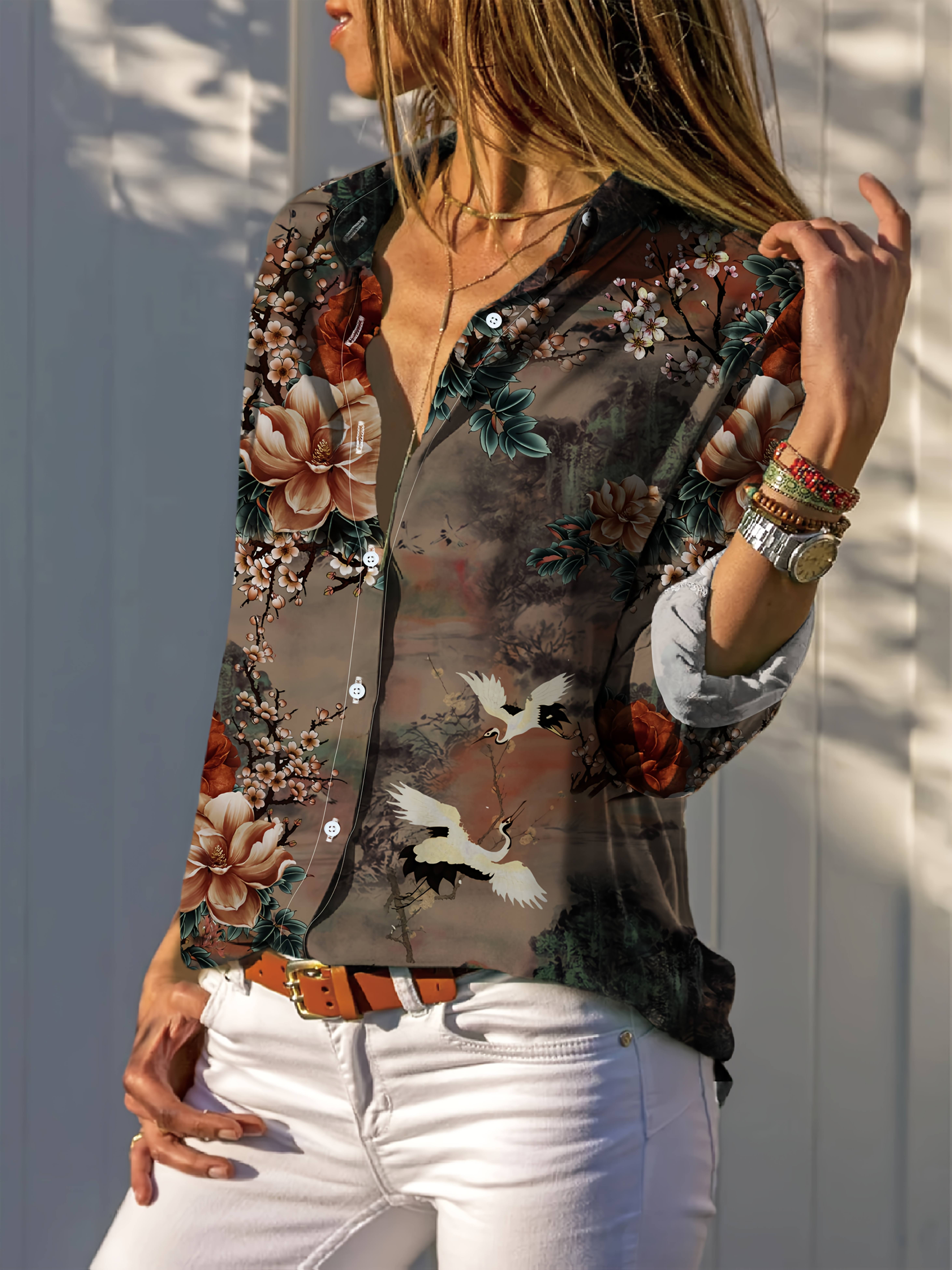 women's elegant chiffon floral blouse front button Temu Nigeria