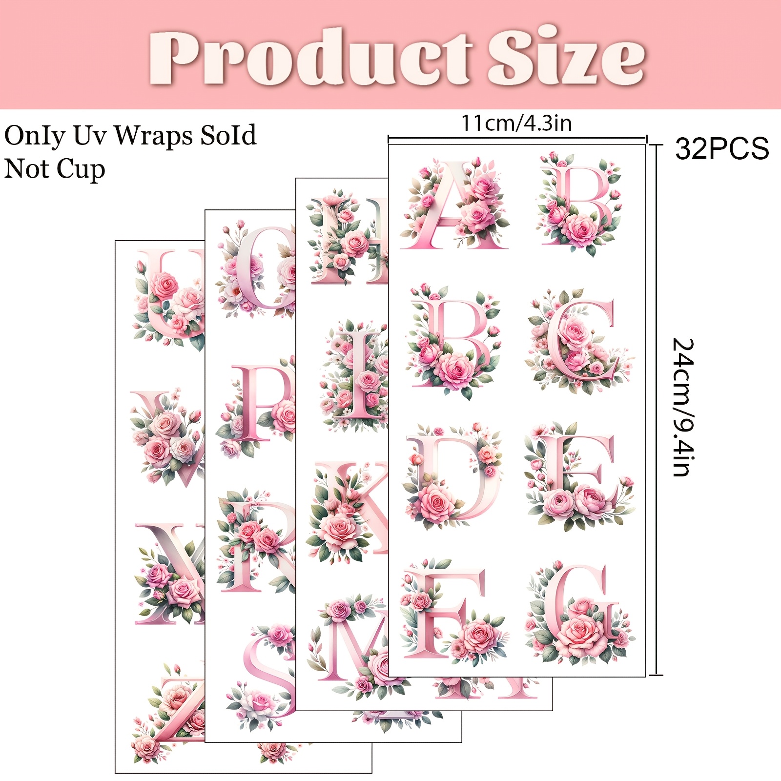 TEMU 32pcs Floral -z Uv Dtf Transfer Paper, Glass Cups Wraps, Self-adhesive For Bottle, Wood, Plastic, Glass, Metal, Ceramic Surfaces, Perfect Gift