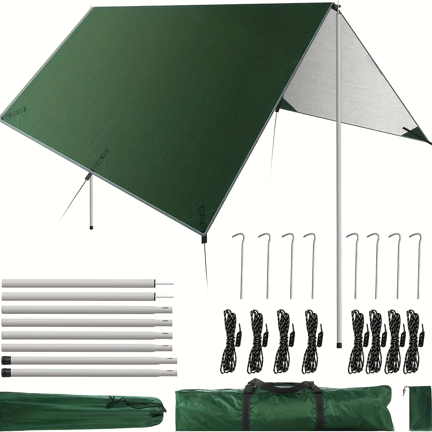 Image of 1pc Camping Tarp With Poles - Hammock Tent Tarp Measuring 300 X 400 Cm - A Portable Sun Shelter For Outdoor Activities, Travel, Sun Protection, Hammocks, Tents, And Gardens