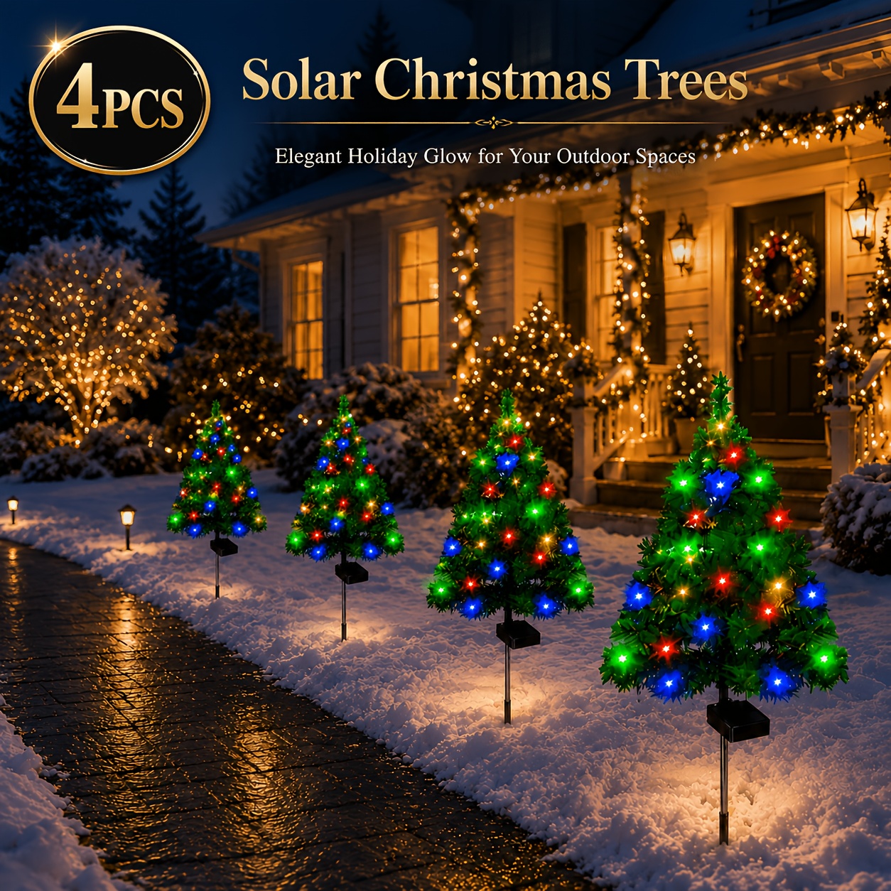 item picture 1 2 4pcs solar christmas tree lights ip65 waterproof simulated christmas trees illuminated courtyard decorations christmas decorations solar powered wooden stakes suitable for gardens lawns     and christmas decorations