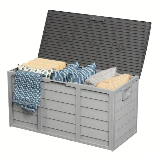 75 gallon waterproof resin deck storage box with handles gray rectangular outdoor organizer for home kitchen patio garden trunks