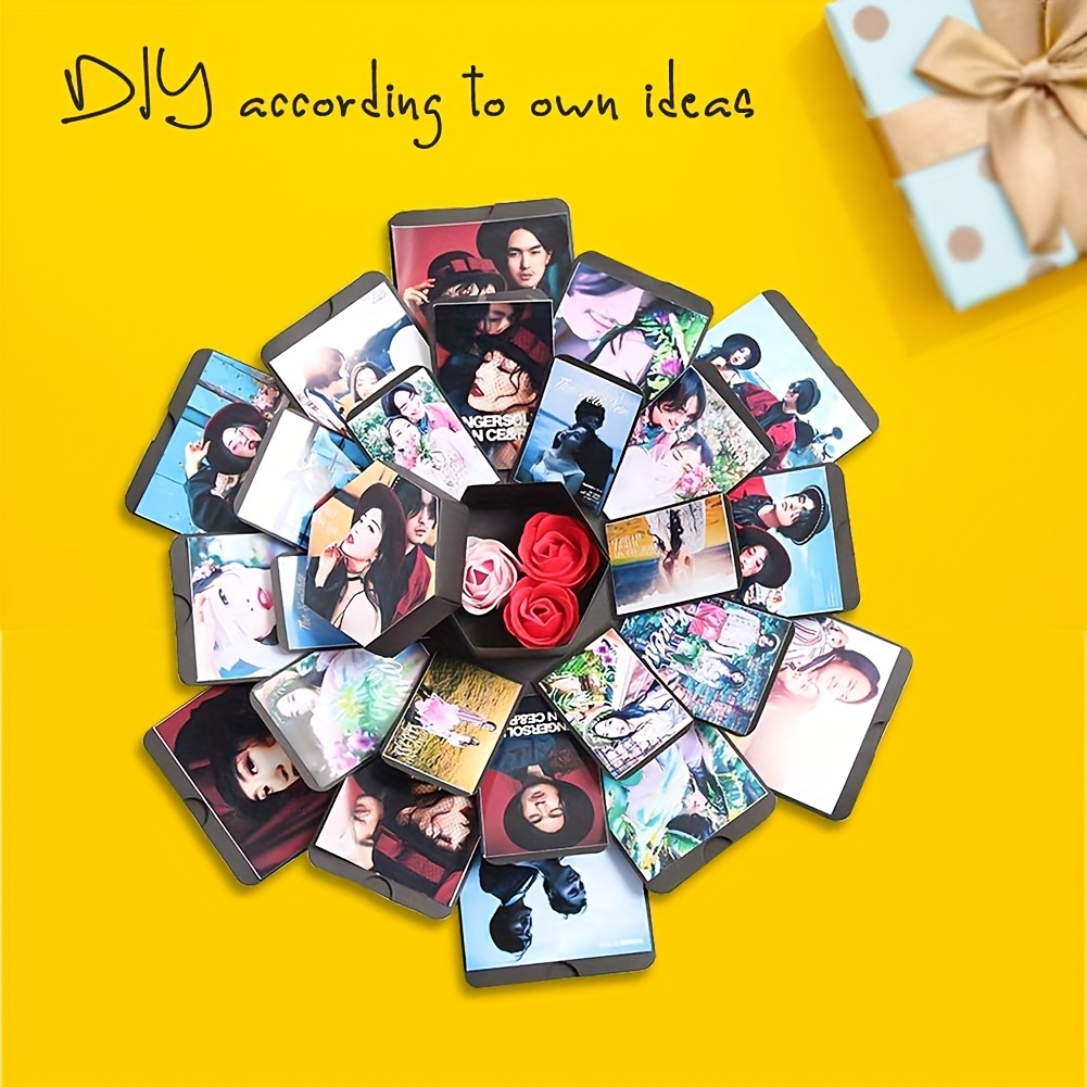 Ručno izrađena uradi sam 6-strana eksplozivna kutija sa skrivenim pretincem za iznenađenje i okvirima za fotografije - Višeslojna sklopiva kutija za darove za vjenčanja, rođendane, Božić, Valentinovo - Album za uspomene (Papirnata izrada za s i)