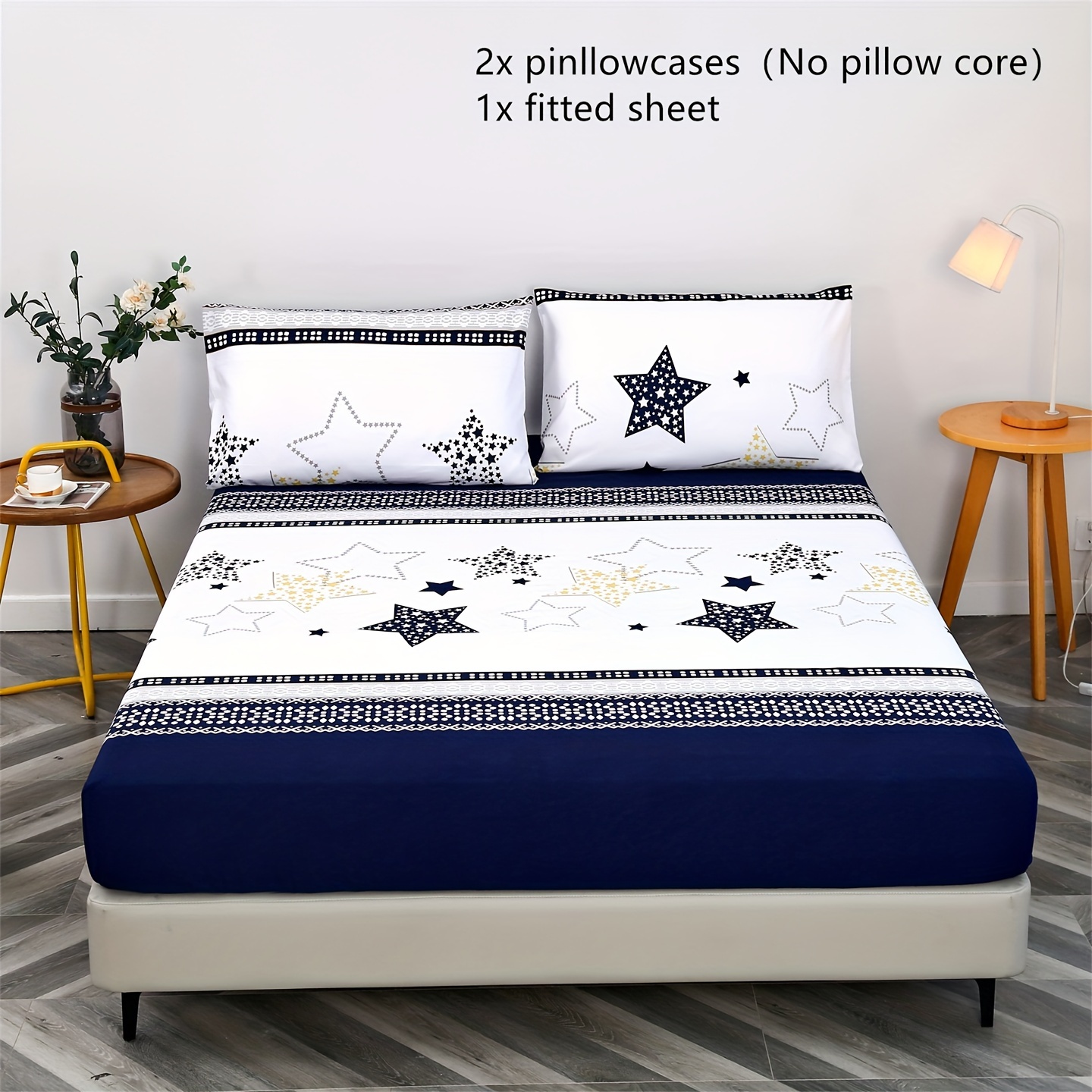 3pcs geometric five pointed   line   print bedding fitted sheet set soft and comfortable suitable for bedroom     fitted sheet two pillowcases without core details 4