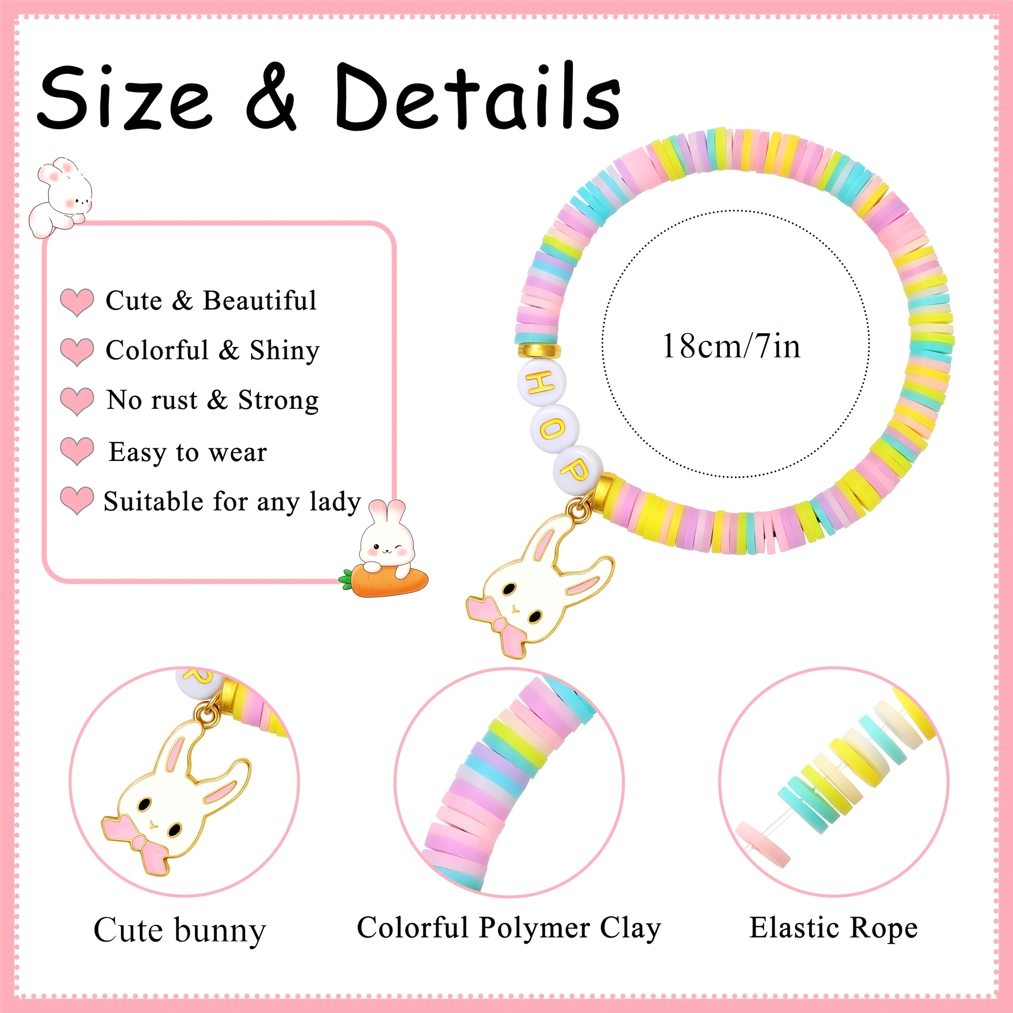 Easter Bunny Polymer Clay Bracelet, Cute Gift