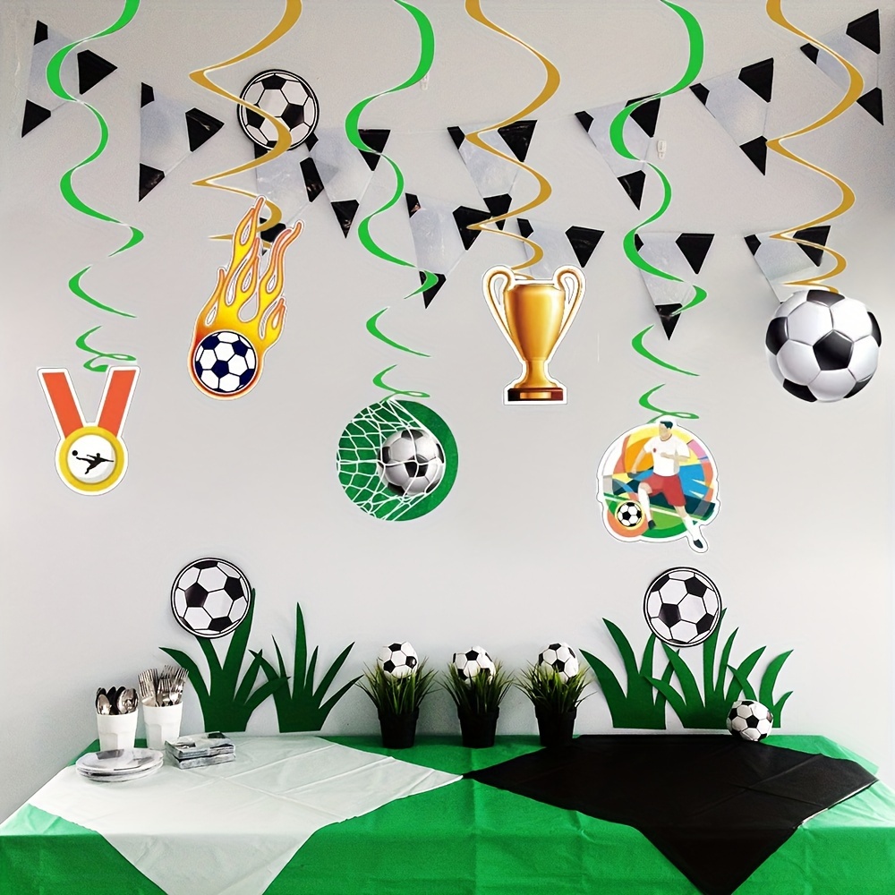 

12-piece Soccer Spiral Hanging Decor Set - Perfect For Birthday Parties & Celebrations, All-season Paper Banner Ceiling Decorations