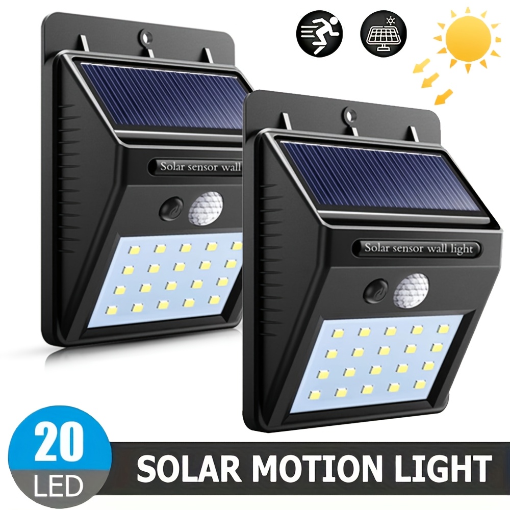 TEMU Solar Outdoor Light, 20 Led Wall Light, Motion Sensor Security Light, 3 Lighting , Solar-powered Wall Light, Ideal For Gardens, Fences, Yards,