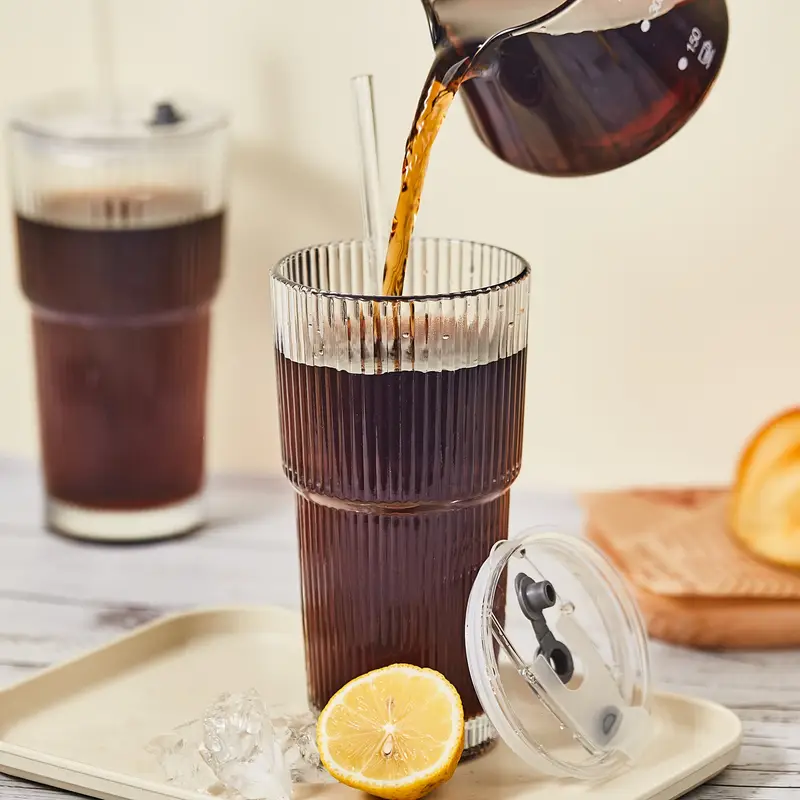 2pcs 600ml 20oz large striped glass with lid reusable suitable for cold drinks juice and coffee ideal for home office and holiday mothers day and easter gifts Product details 3
