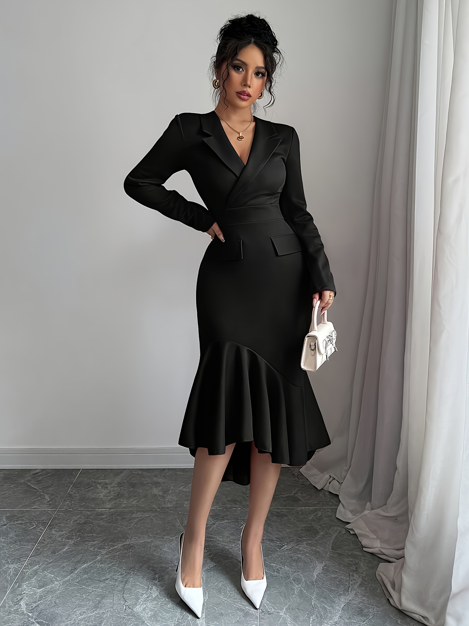 black long sleeve dress with diamonds Acadia Diamante Long Sleeve Maxi Dress / Black | MESHKI main image 0