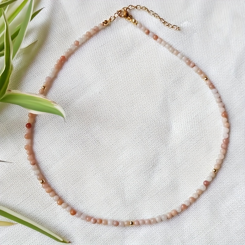 E-shop Echter Sonnenstein Pfirsich Halskette | Pastellfarbener Perlen-Choker | Warmes Damenschmuck | Inspirierendes Ermutigungsgeschenk zum