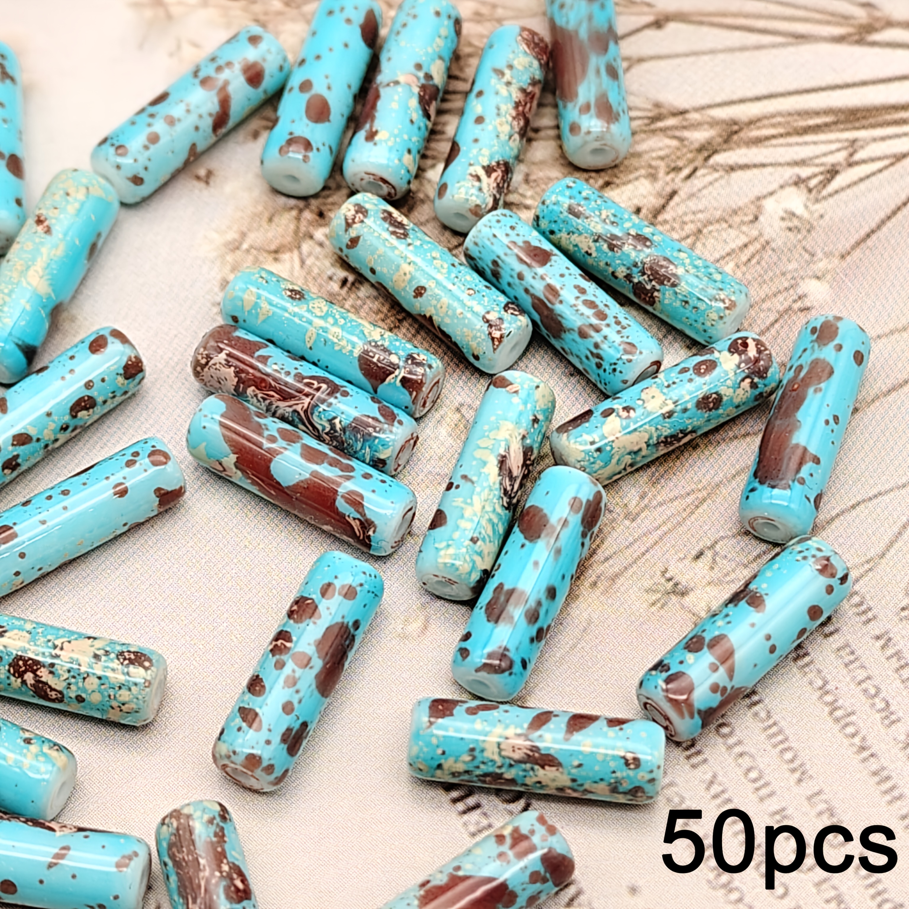 TEMU 13.2*4.2Mm/50pcs Perles Longues Bleues en Bande avec Trous, Perles en Tube, Perles Libres, Matériaux de Création de Bijoux, Peuvent Être